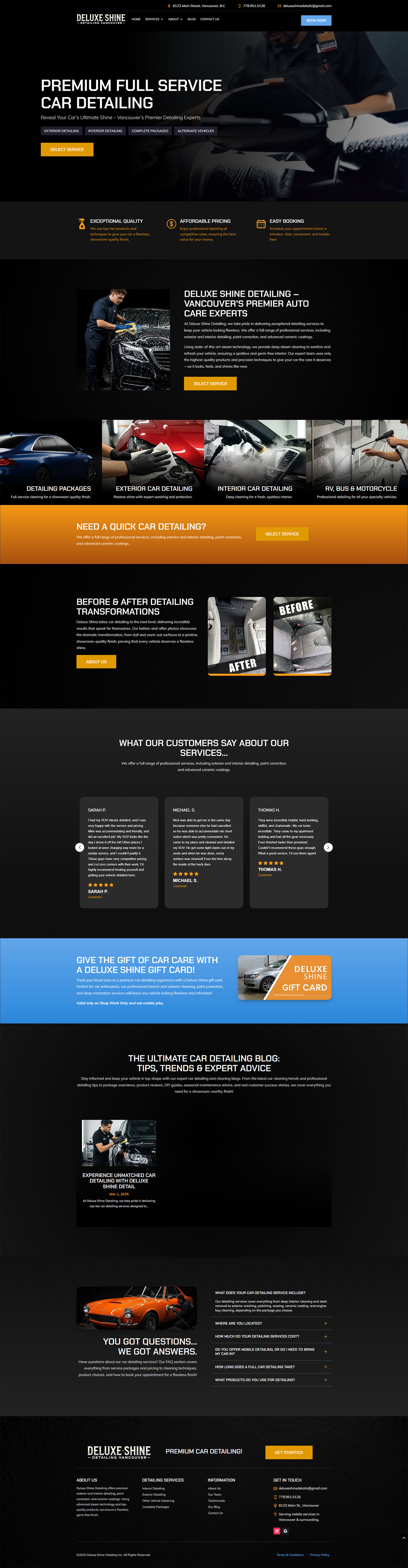 Full-page screenshot of Deluxe Shine Detailing Website