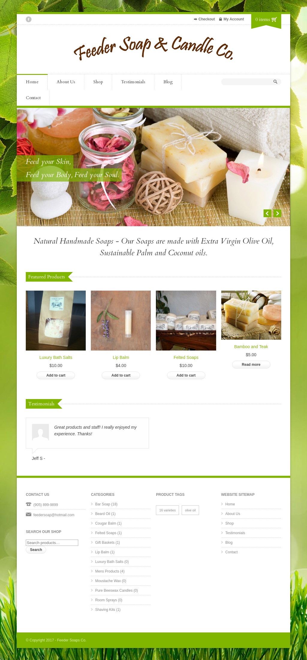 Full-page screenshot of Feeder Soap and Candle Co. Website
