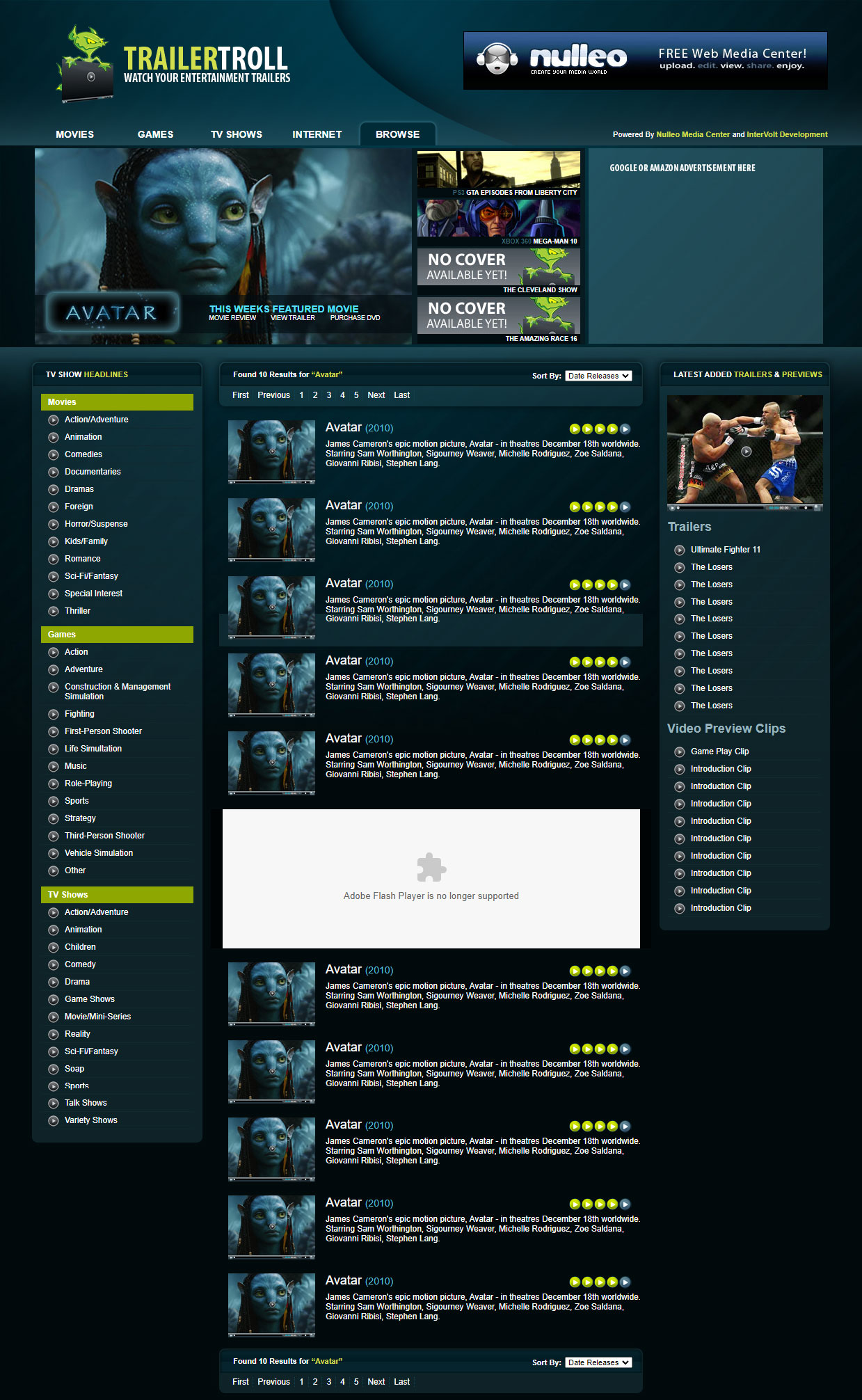 Full-page screenshot of TrailerTroll Website