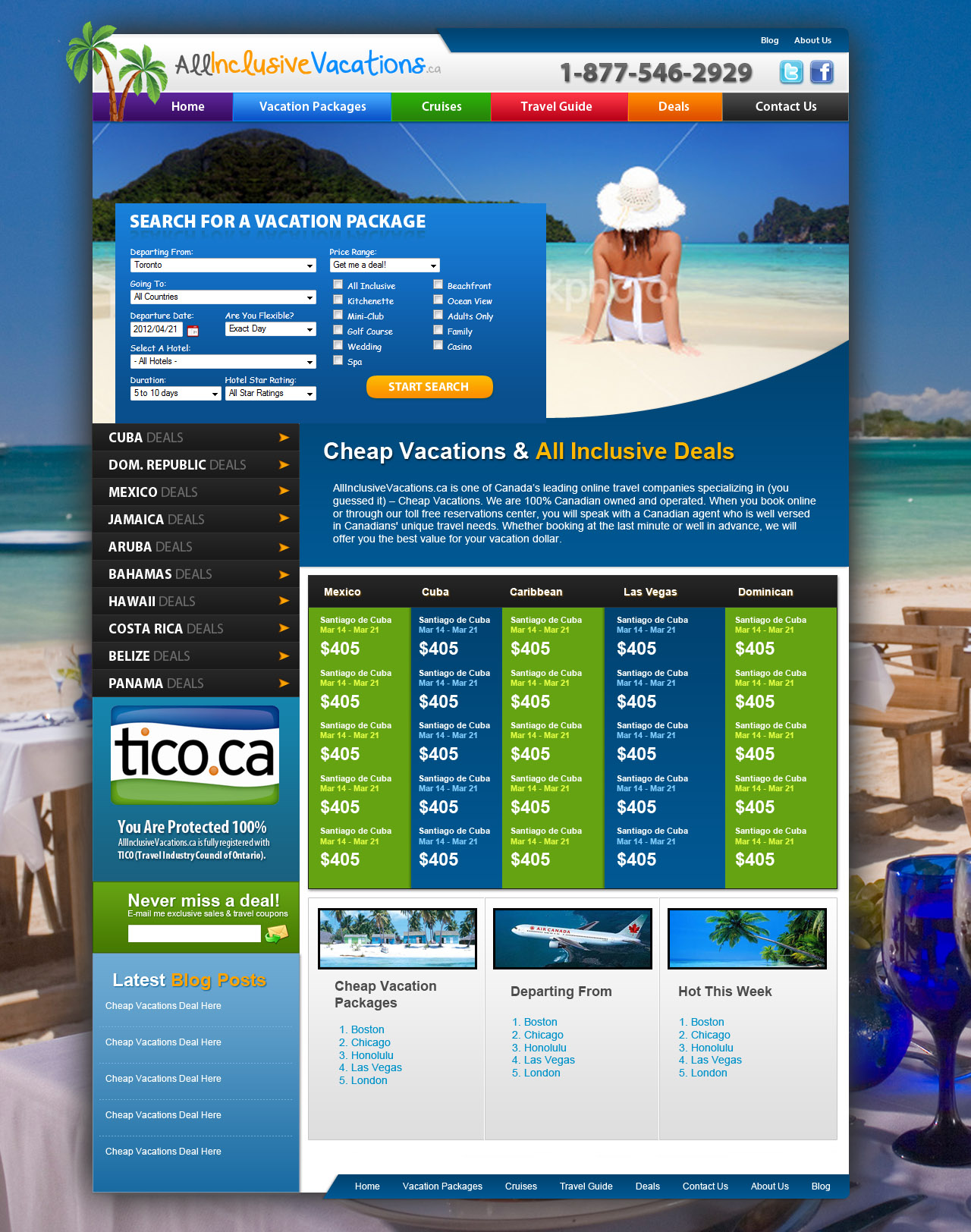 Full-page screenshot of All Inclusive Vacations Website