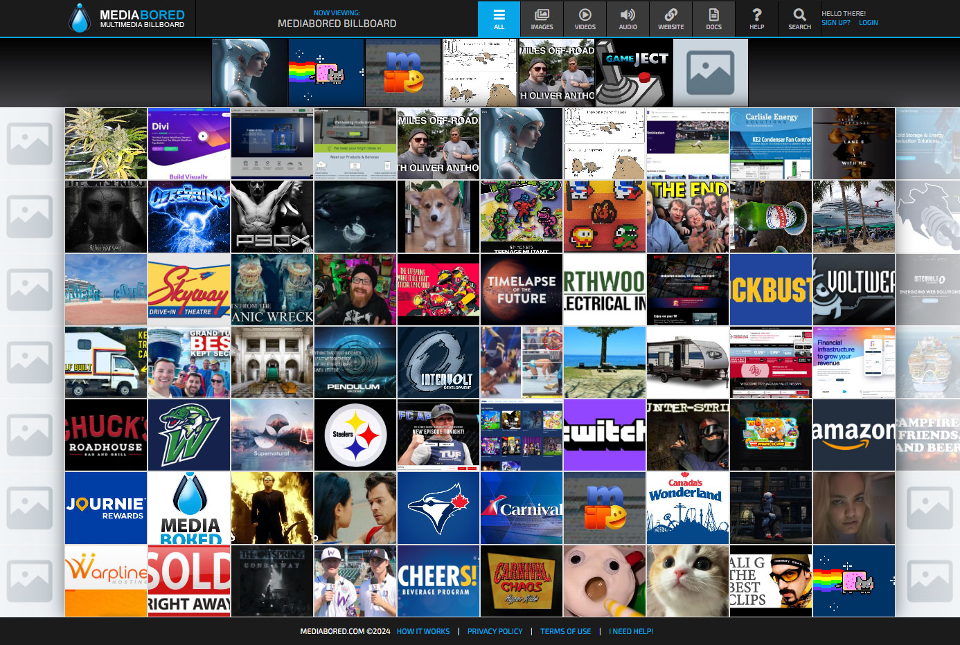 Full-page screenshot of MediaBored - Multimedia Billboard Website