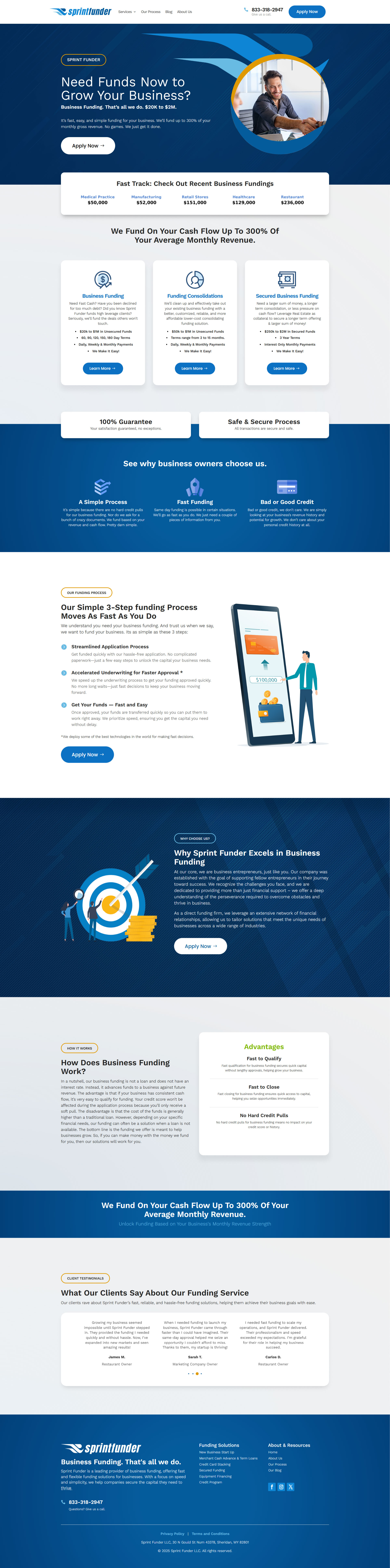 Full-page screenshot of Sprint Funder Website