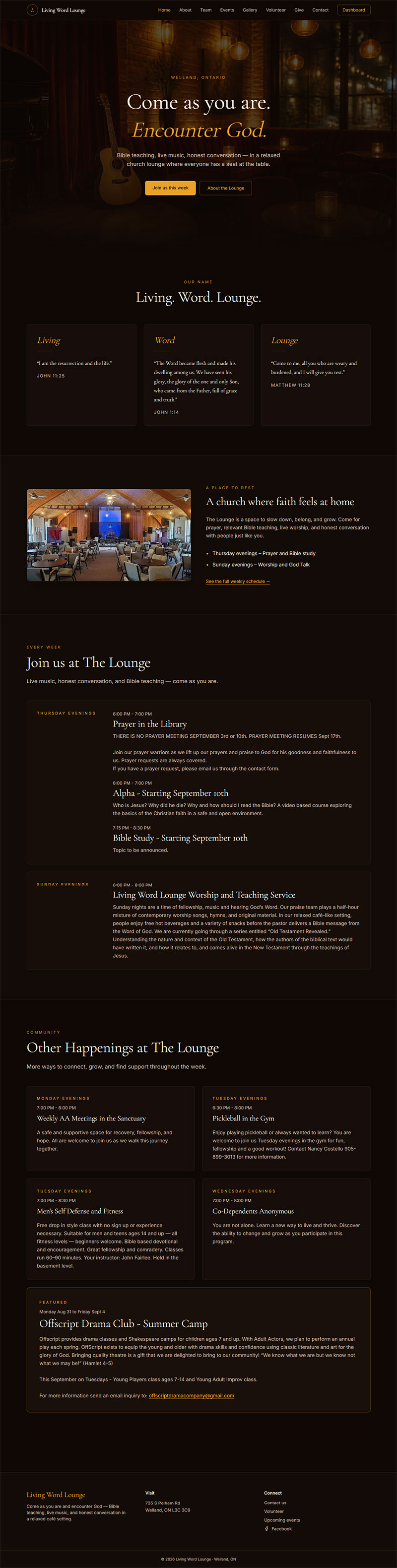 Full-page screenshot of Living Word Lounge Website