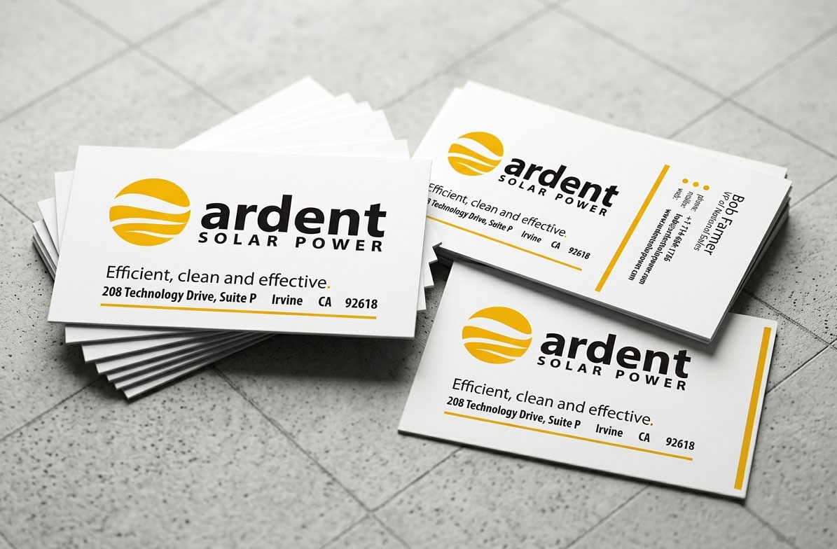 Full-page screenshot of Ardent Solar Power Business Card