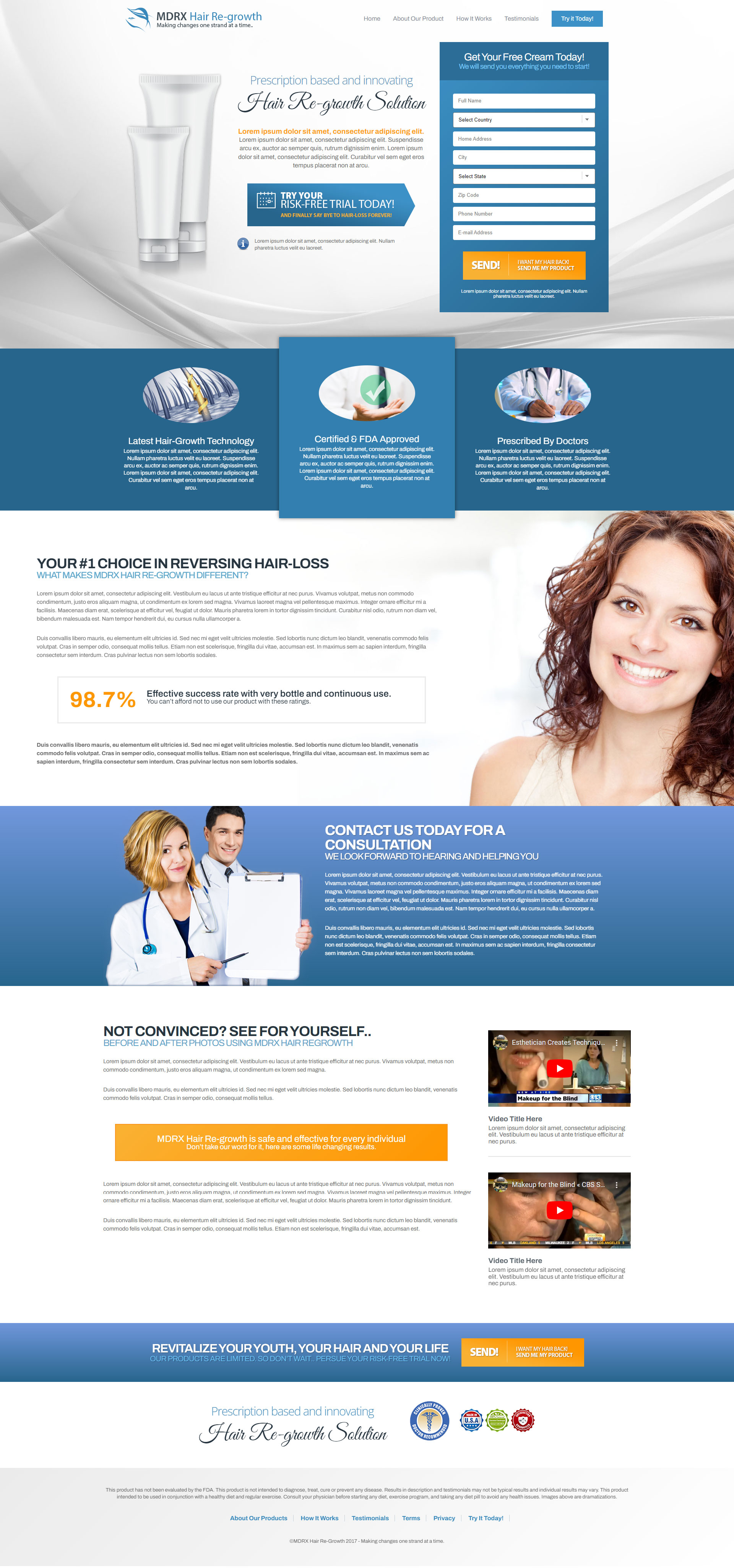 Full-page screenshot of MDRX Hair Re-Growth Website