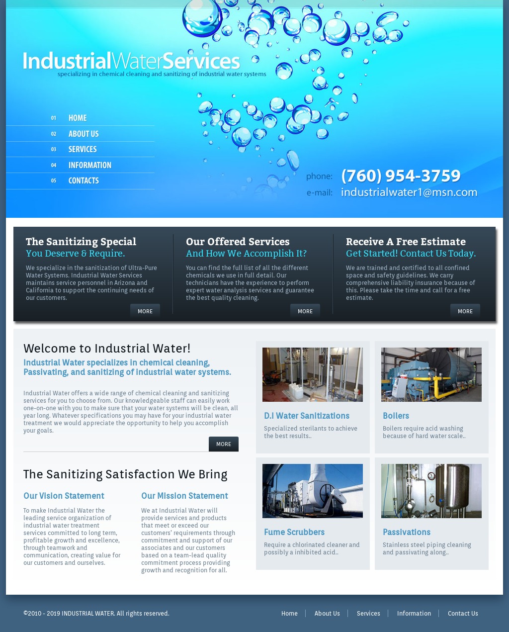 Full-page screenshot of Industrial Water Services Website