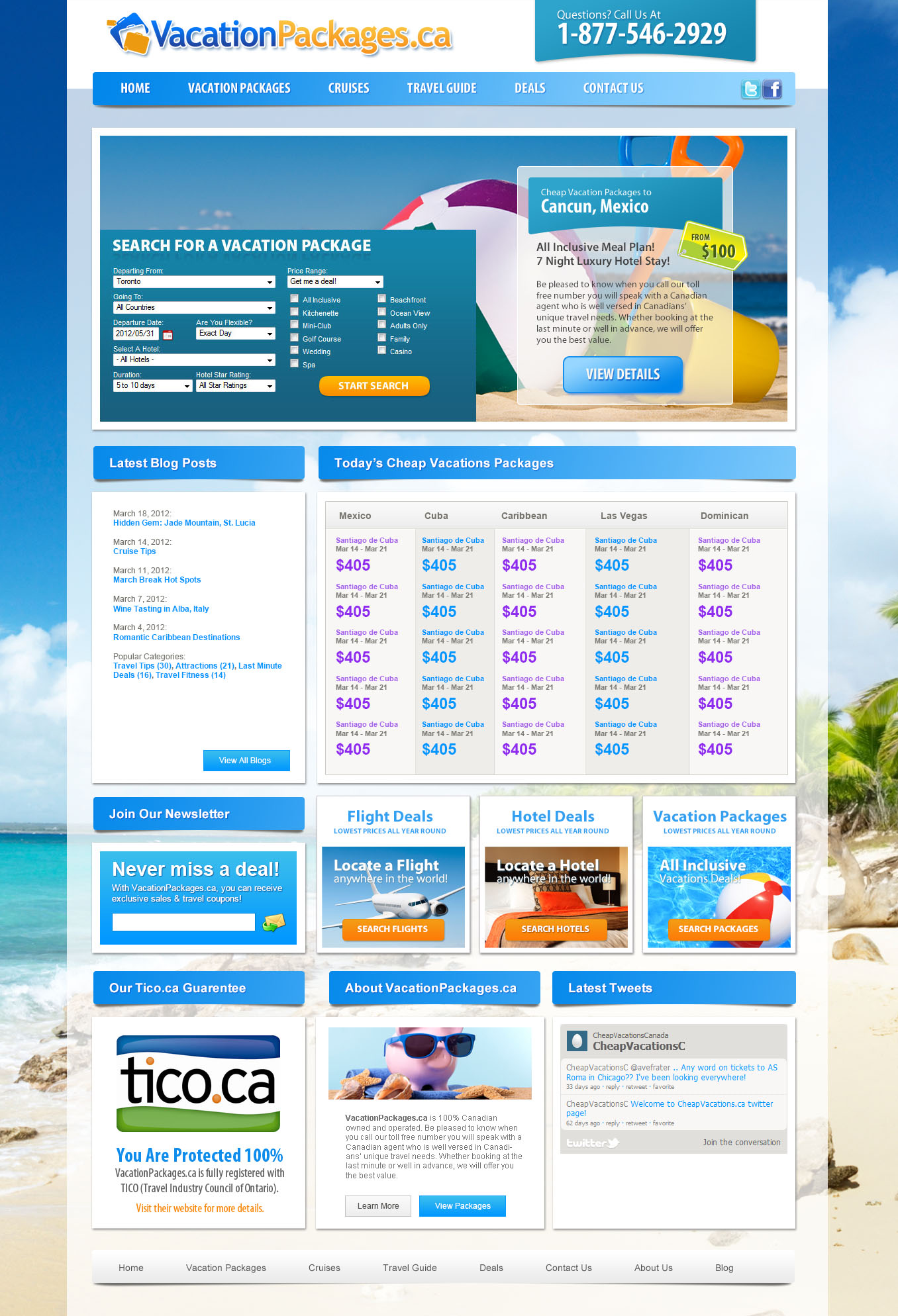 Full-page screenshot of VacationPackages.ca Website