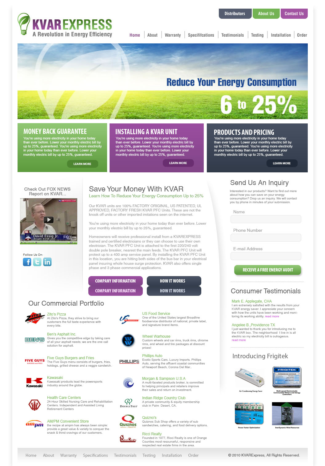 Full-page screenshot of KVARExpress Website