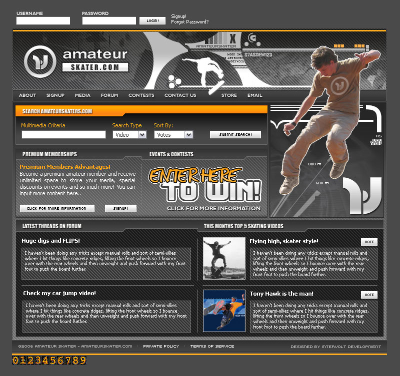 Full-page screenshot of Amateur Skater Community Website