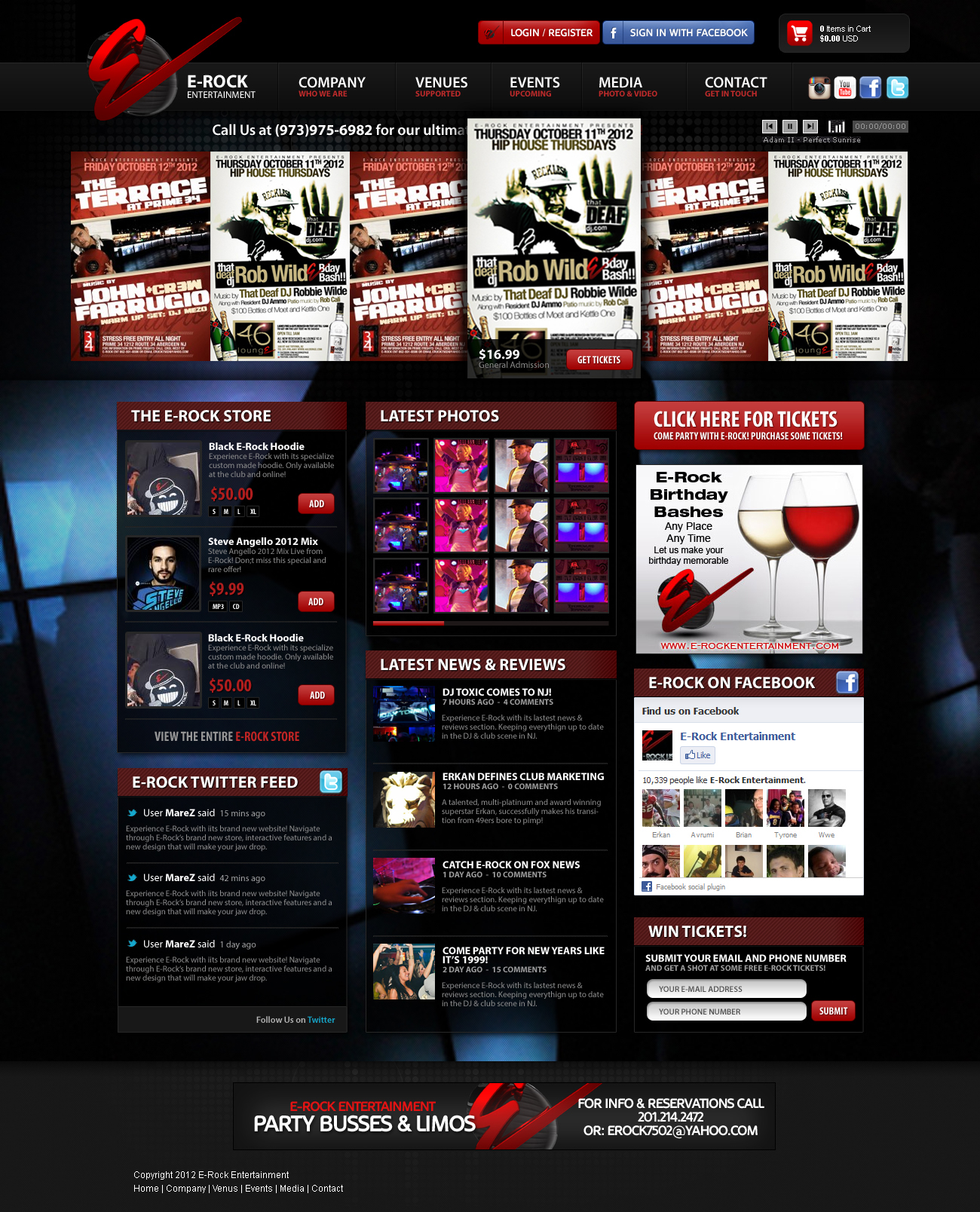 Full-page screenshot of E-Rock Entertainment Website