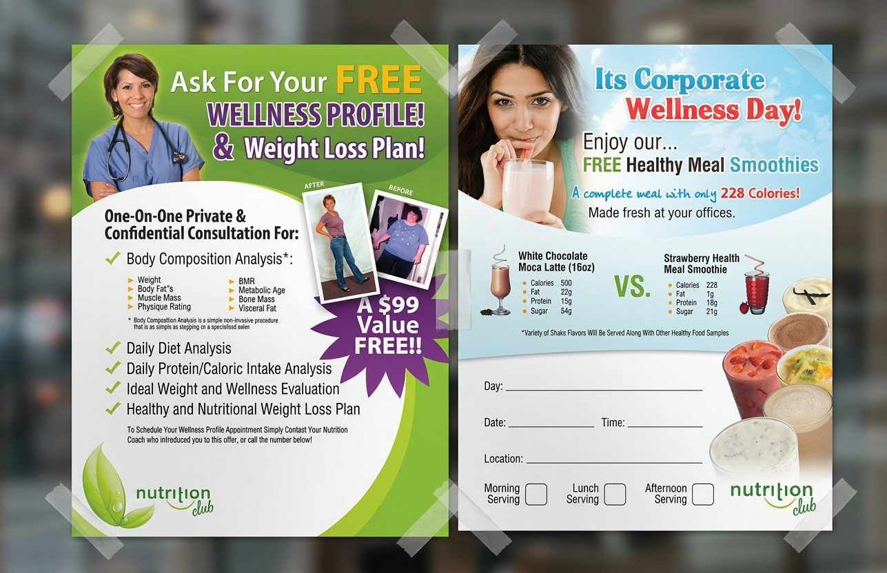 Full-page screenshot of Nutrition Club Promotional Flyers