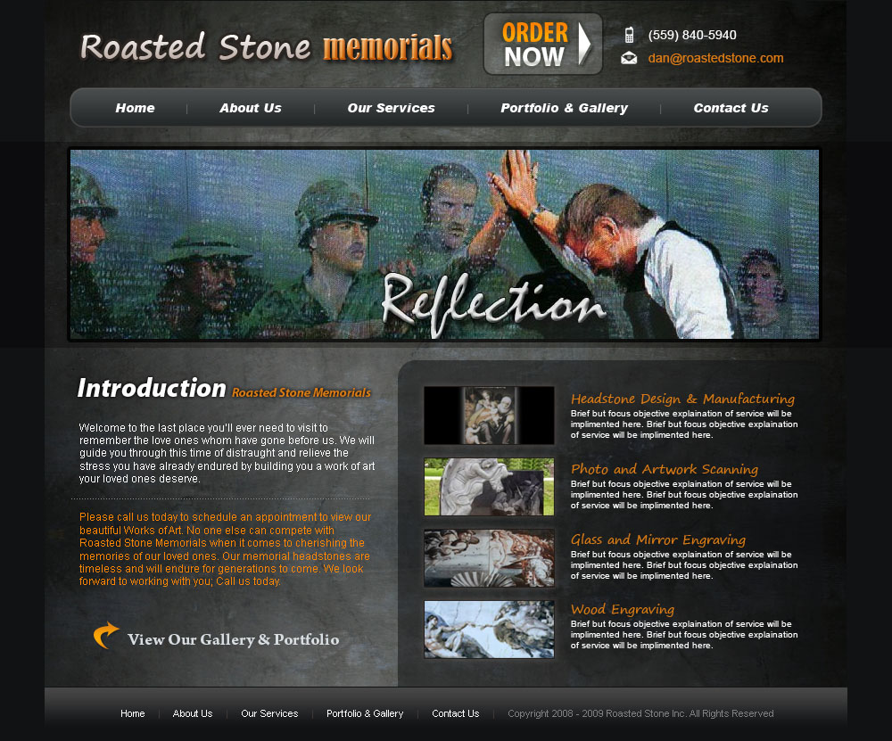 Full-page screenshot of Roasted Stone Memorials Website