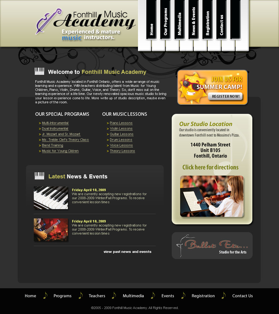 Full-page screenshot of Fonthill Music Academy Website