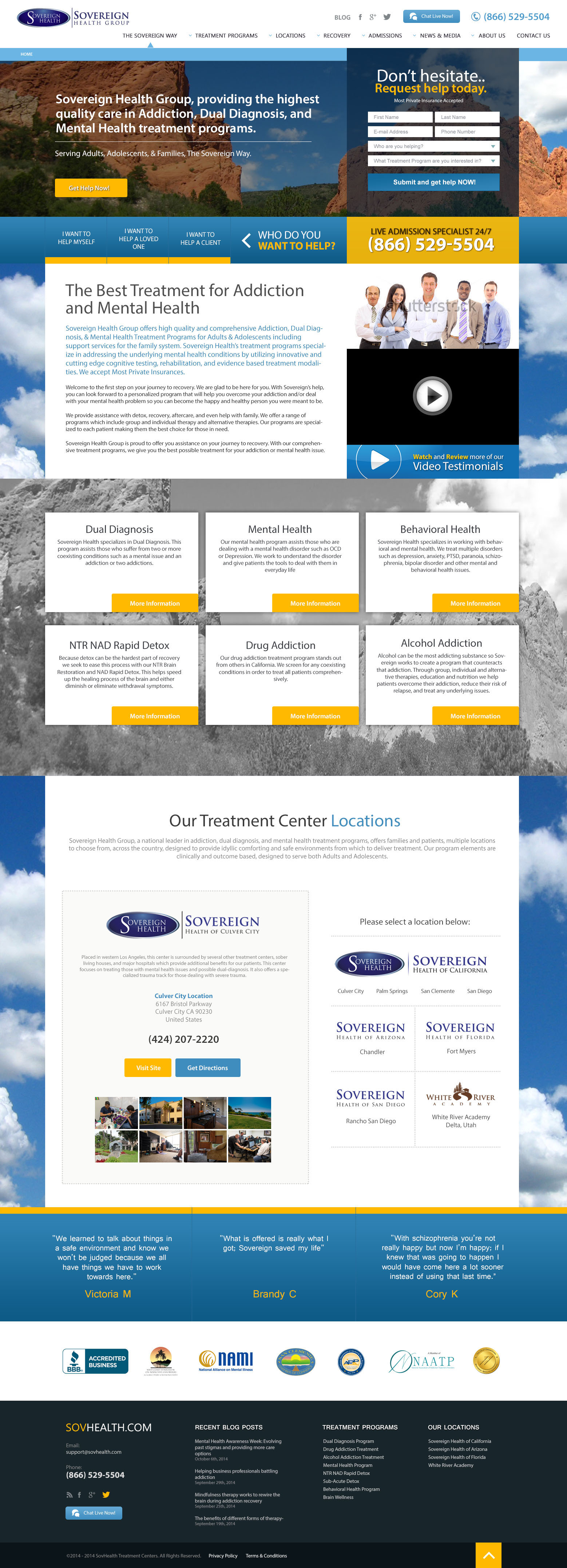 Full-page screenshot of Sovereign Health Group Website