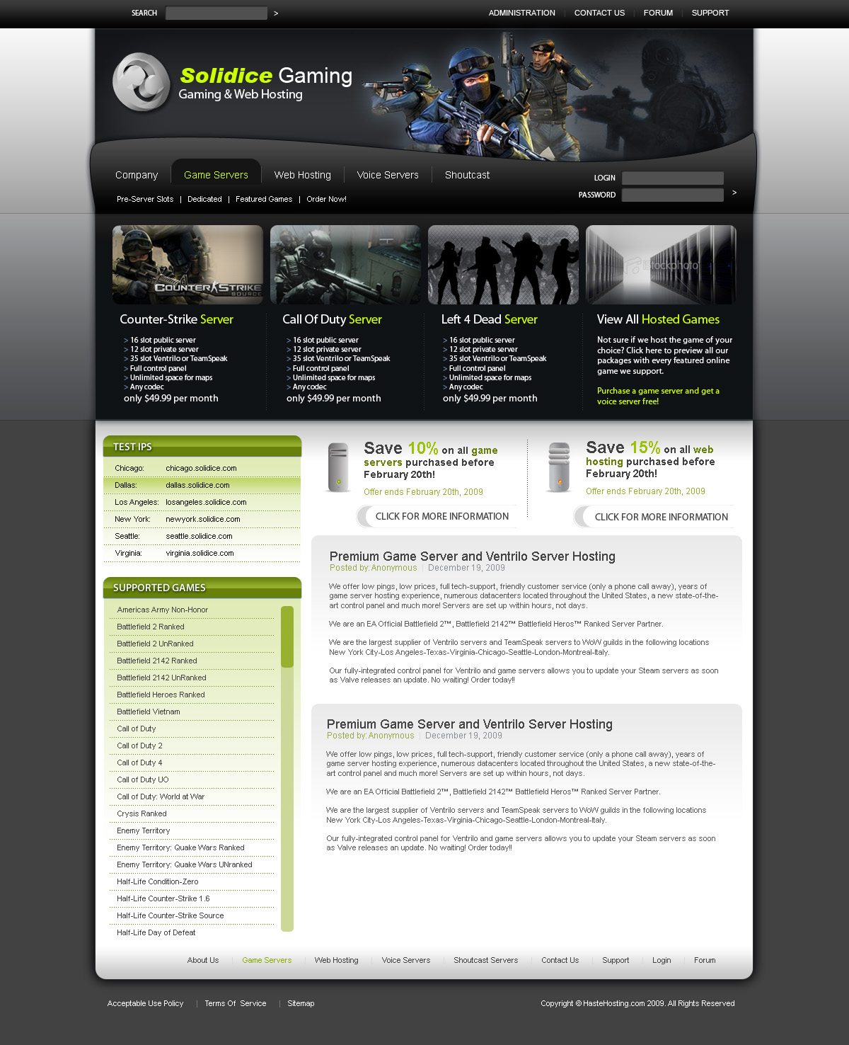 Full-page screenshot of Solidice Gaming Website