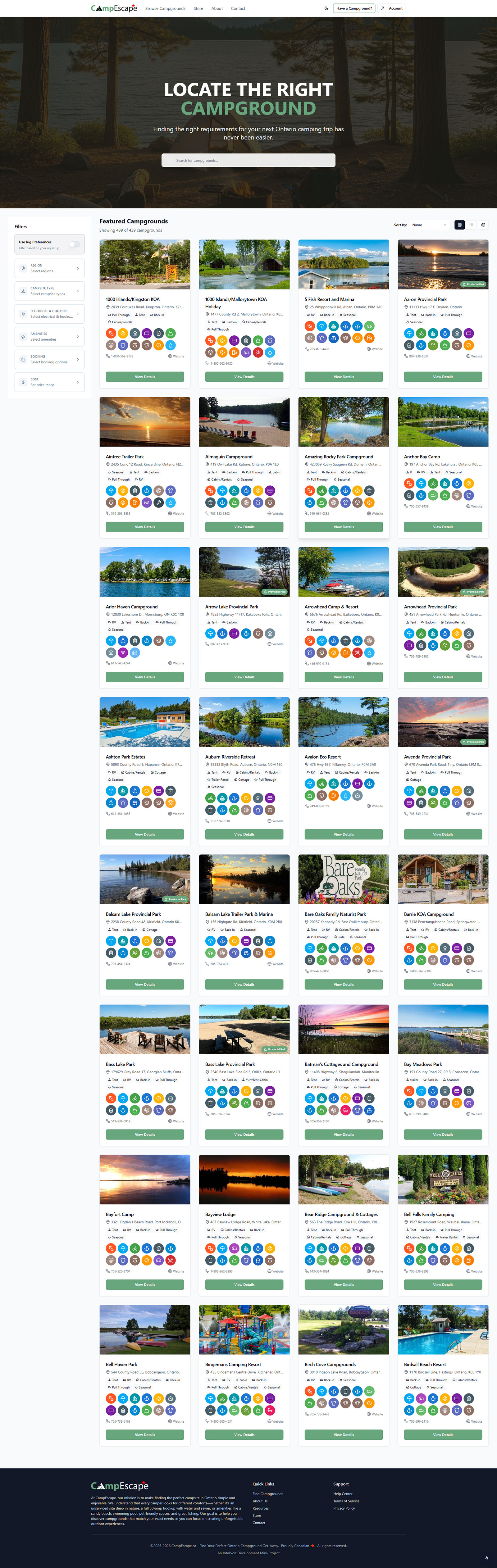 Full-page screenshot of CampEscape - Campground Finder Website