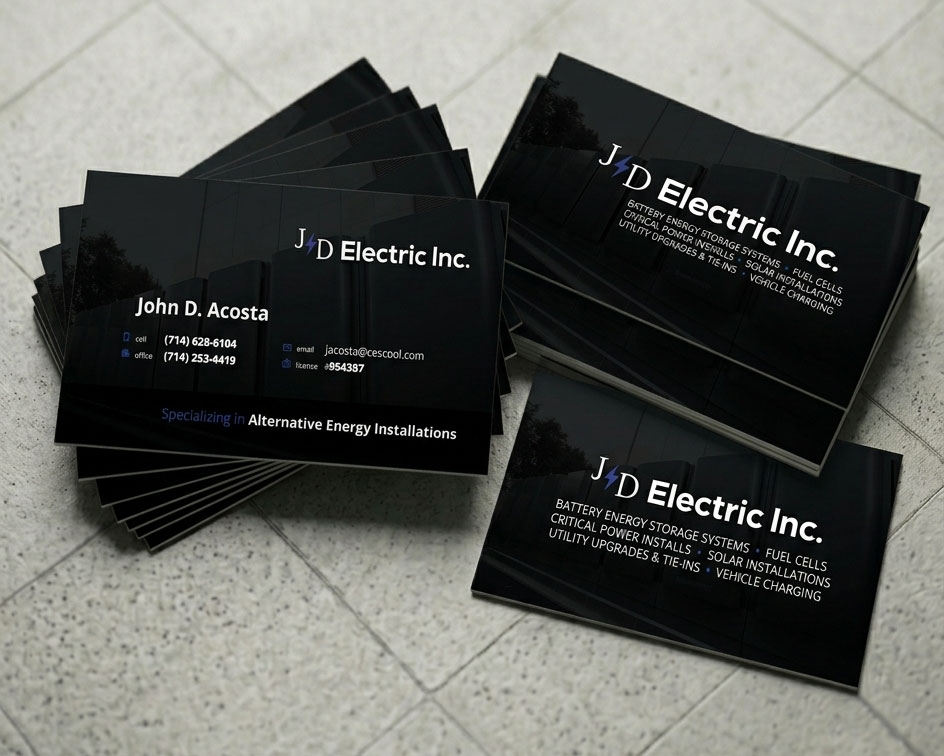 Full-page screenshot of JD Electric Business Card