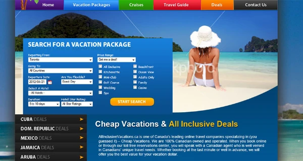 All Inclusive Vacations Website project preview